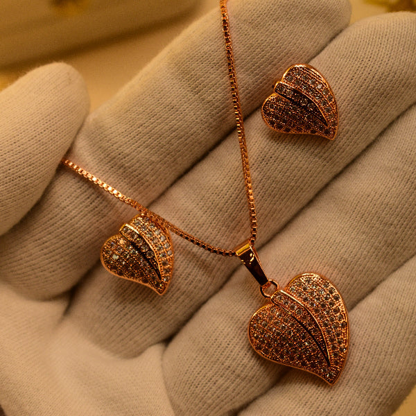 Real Stone Heart Necklace Set