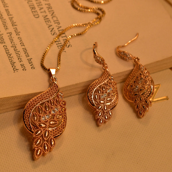 Antique Gold Coated Leaf Necklace Set